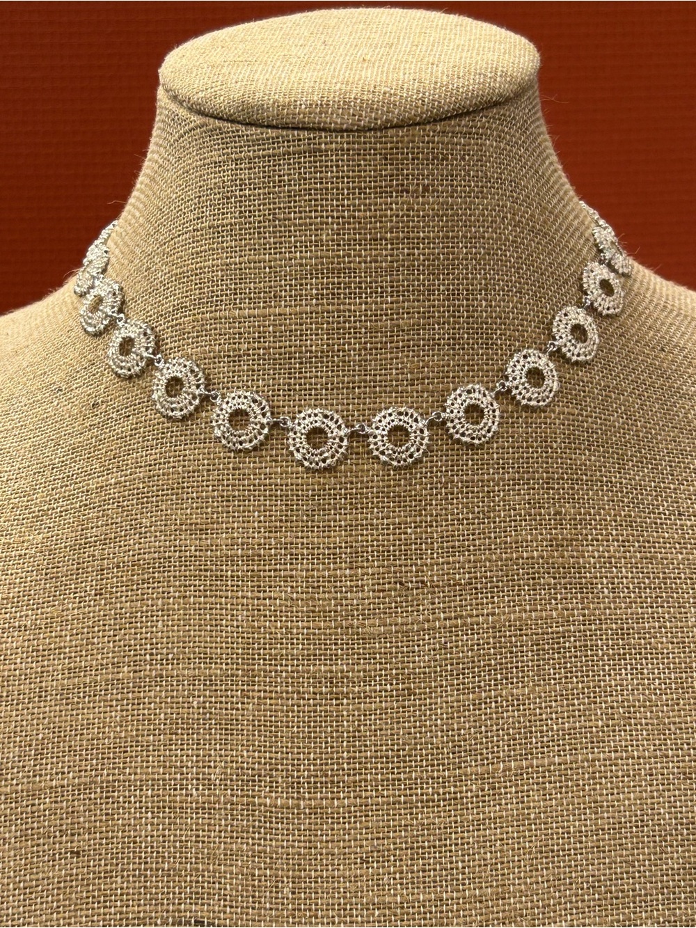 Artisan 925 Sterling Silver lace filigree choker length necklace